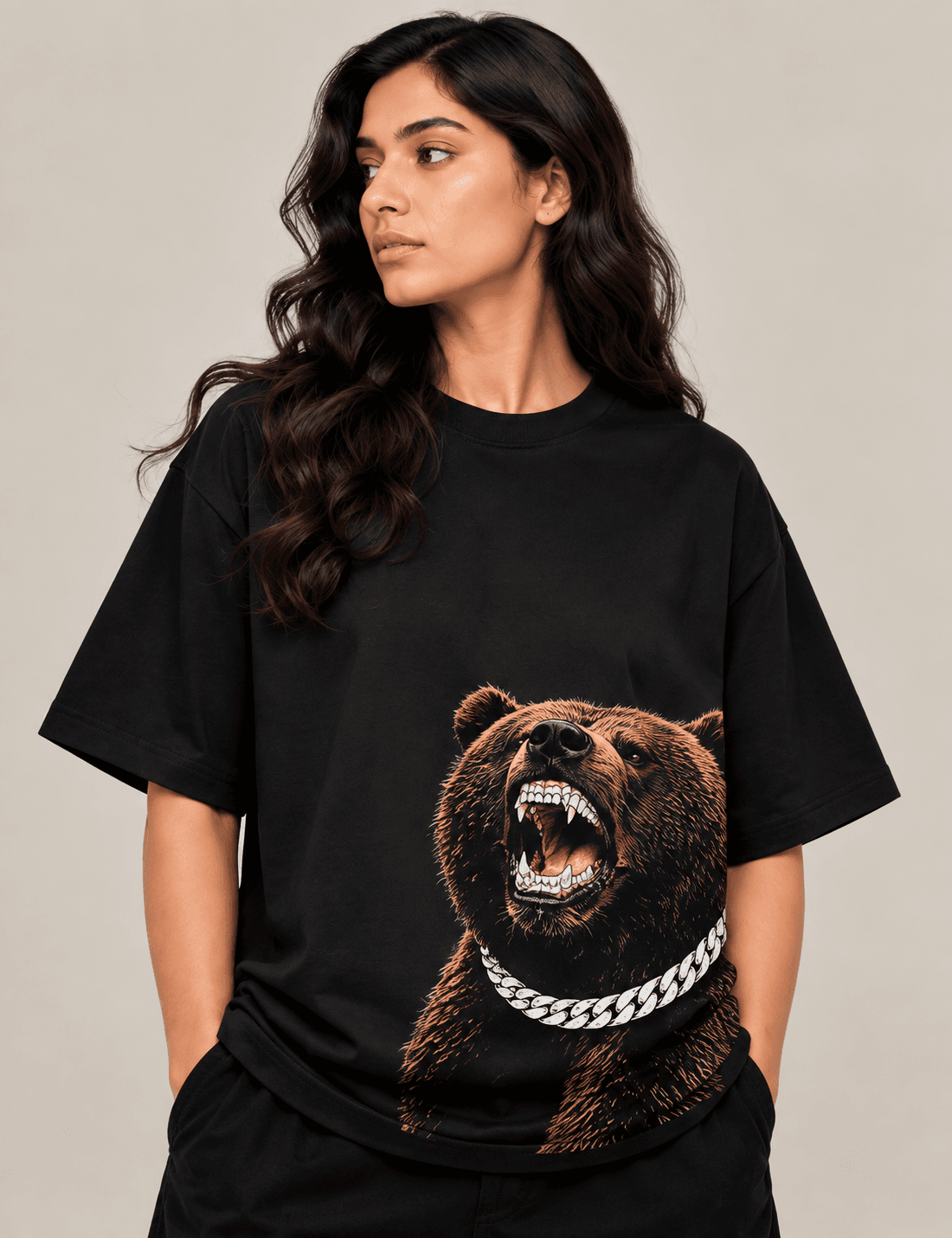 Oversized Grizzly Bear Graphic T-Shirt