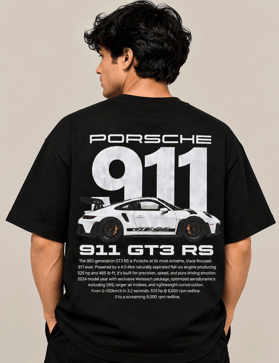Porsche 911 GT3 RS Oversized Graphic T-Shirt