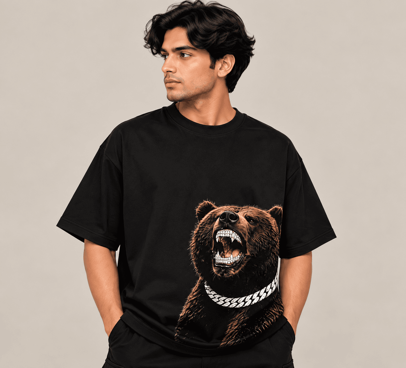 Oversized Grizzly Bear Graphic T-Shirt