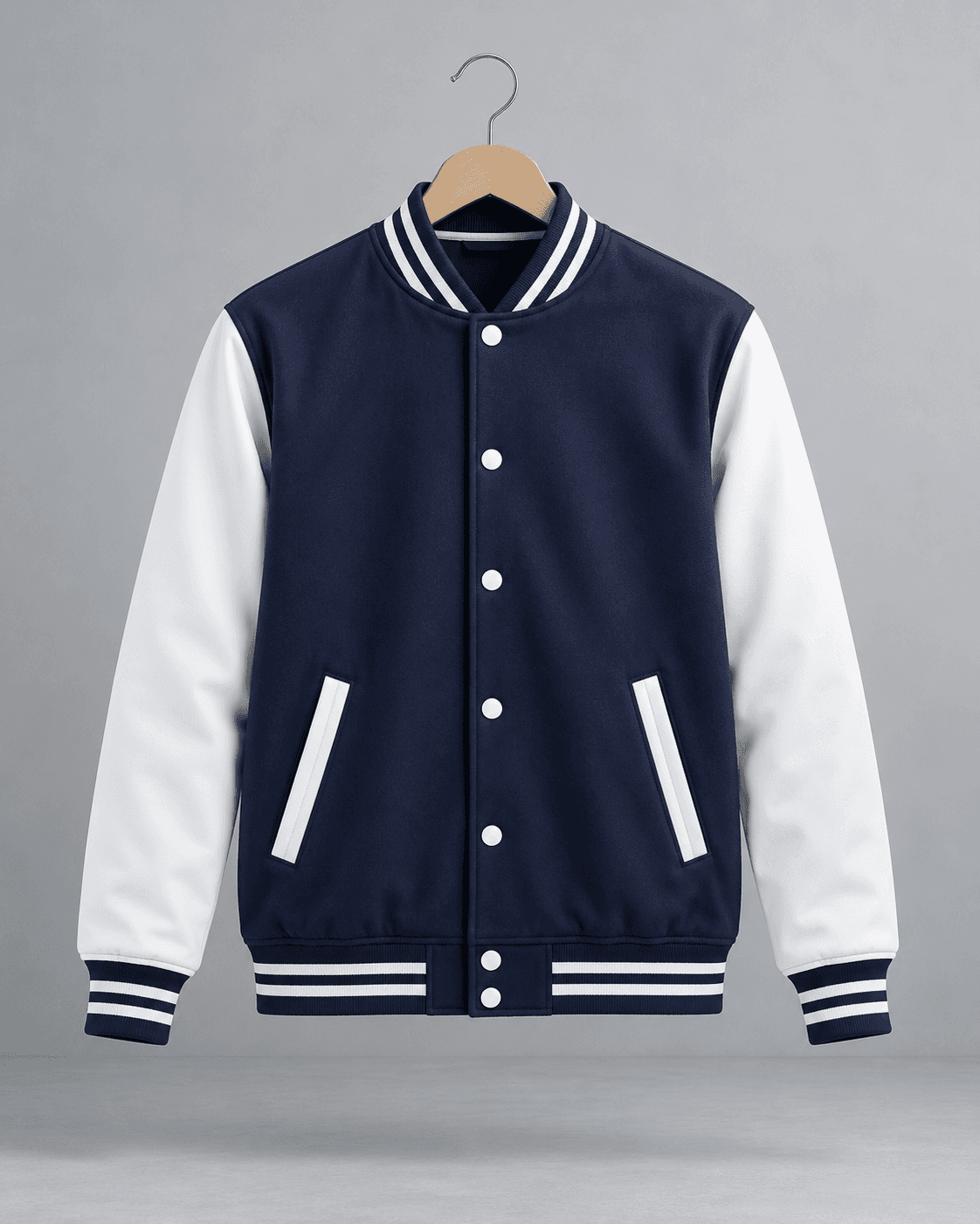 Classic Varsity Baseball Jacket – Navy Blue & Black | TARUM STUDIO