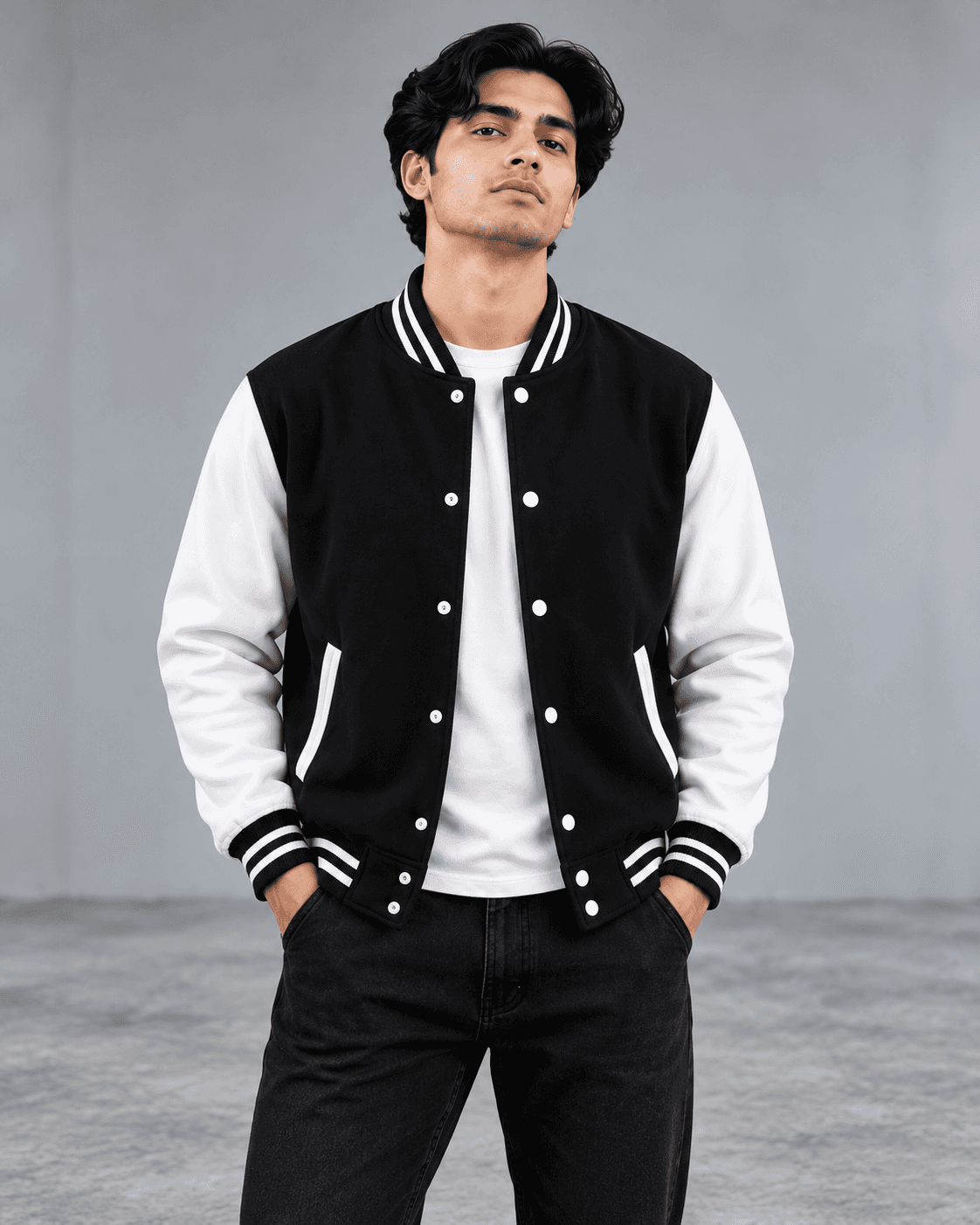Classic Varsity Baseball Jacket – Navy Blue & Black | TARUM STUDIO