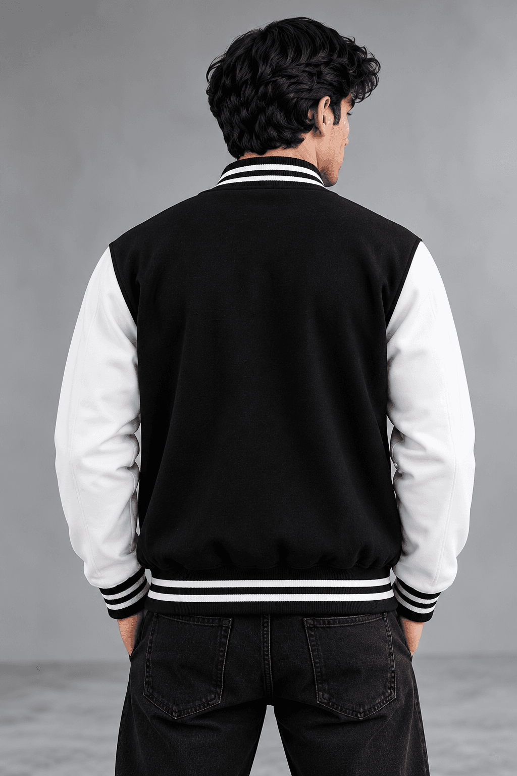 Classic Varsity Baseball Jacket – Navy Blue & Black | TARUM STUDIO
